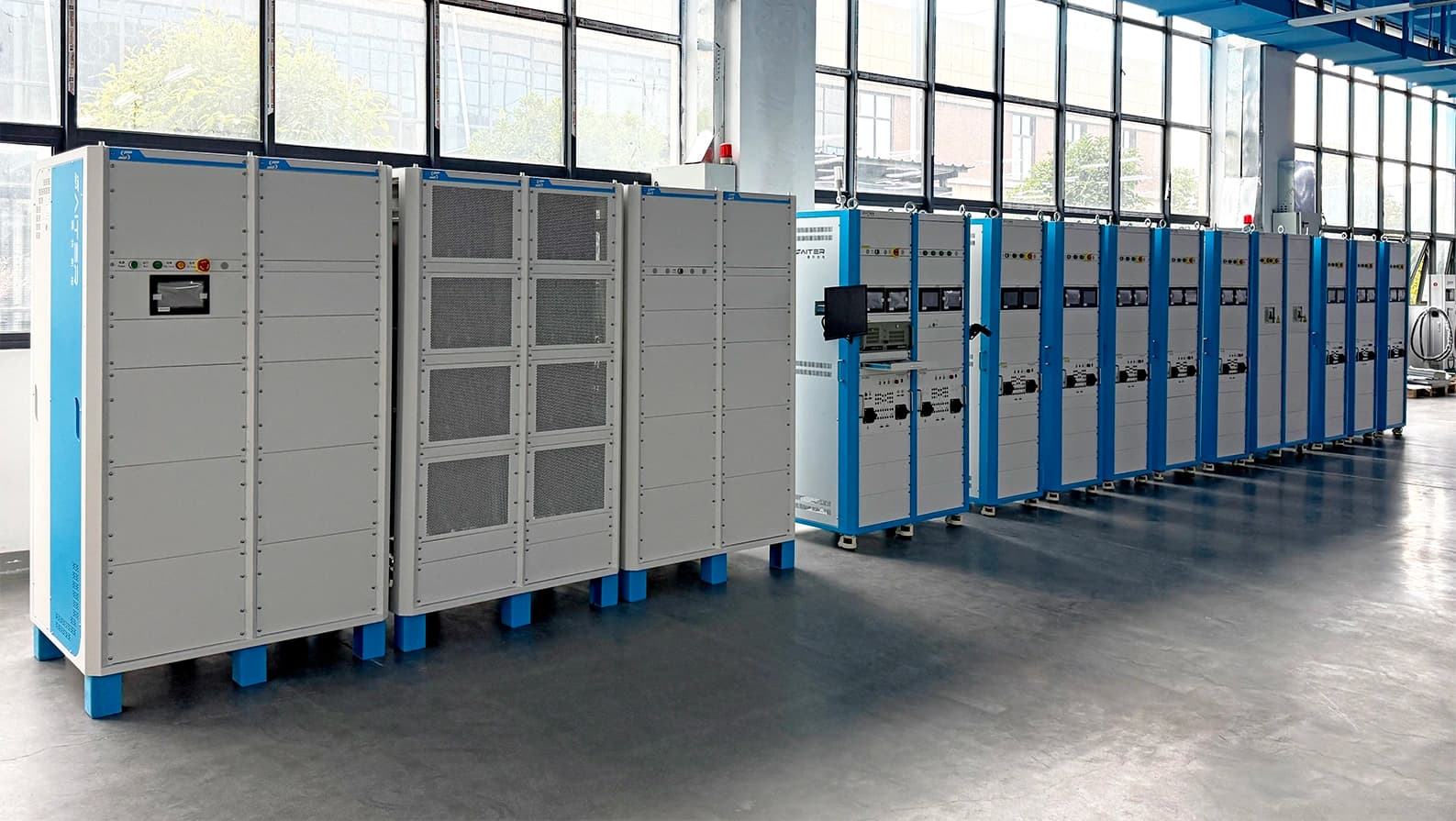 Partner laboratory reference with EV charging test cabinets and measurement equipment