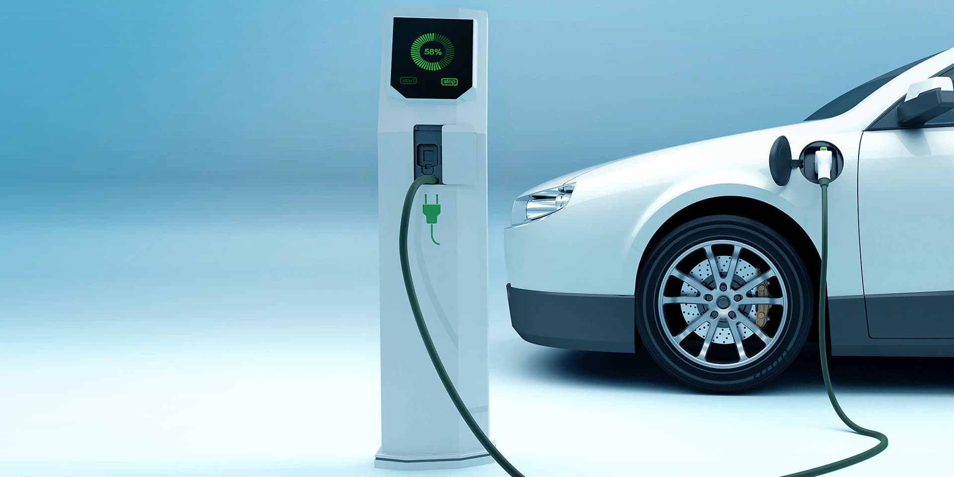 Illustration of an electric vehicle connected to a charging station